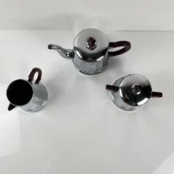 Set à café vintage en métal chromé et bakélite, années 1940/50
