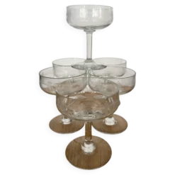 Set 6 coupes champagne gravées Louis XVI