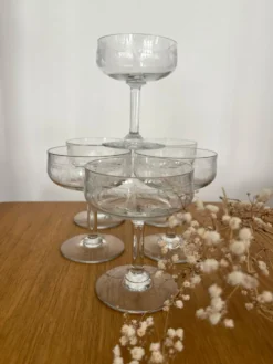 Set 6 coupes champagne gravées Louis XVI