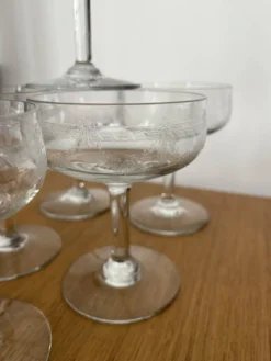 Set 6 coupes champagne gravées Louis XVI