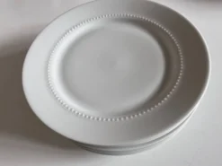 Set de 6 assiette plates perles néoclassiques porcelaine blanche Bareuther.