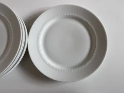 Set de 6 assiette plates perles néoclassiques porcelaine blanche Bareuther.