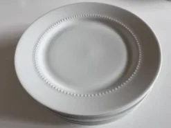 Set de 6 assiette plates perles néoclassiques porcelaine blanche Bareuther.