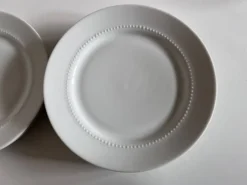 Set de 6 assiette plates perles néoclassiques porcelaine blanche Bareuther.