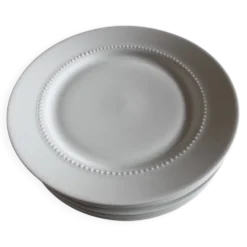 Set de 6 assiette plates perles néoclassiques porcelaine blanche Bareuther.