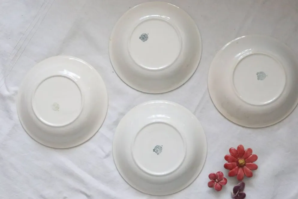 Set de 4 assiettes calottes / creuses en céramique, BOCH, vintage