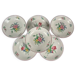 Set de 6 assiettes calottes Modèle Réverbère par KG Lunéville, motif tulipe & rose