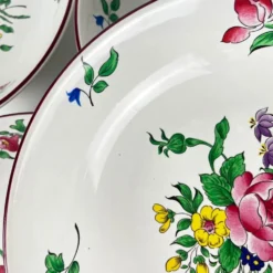 Set de 6 assiettes calottes Modèle Réverbère par KG Lunéville, motif tulipe & rose