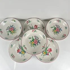Set de 6 assiettes calottes Modèle Réverbère par KG Lunéville, motif tulipe & rose