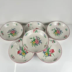 Set de 6 assiettes calottes Modèle Réverbère par KG Lunéville, motif tulipe & rose