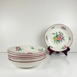 Set de 6 assiettes calottes Modèle Réverbère par KG Lunéville, motif tulipe & rose