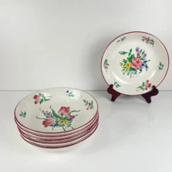Set de 6 assiettes calottes Modèle Réverbère par KG Lunéville, motif tulipe & rose