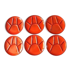 Set de 6 assiettes compartimentées en grès émaillé rouge