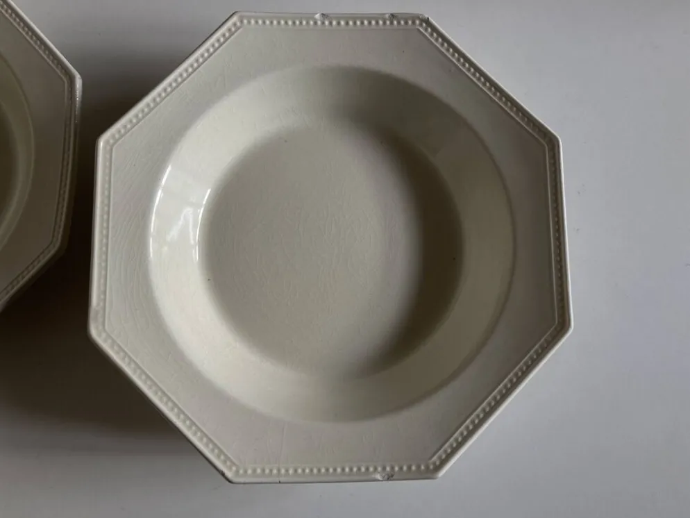 Set de 5 assiettes Creil Montereau octogonales perles