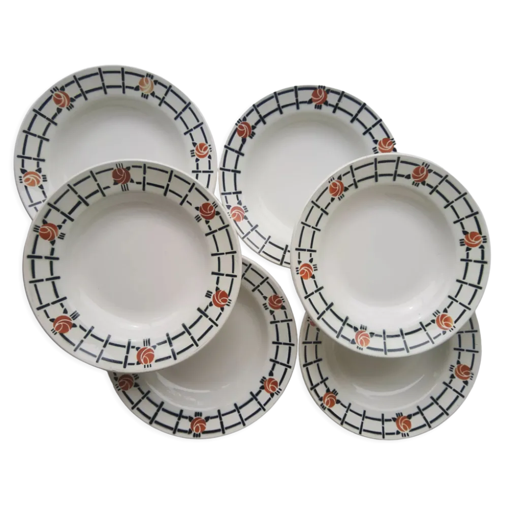 Set de 6 assiettes creuses anciennes St Amandinoise St Amand vintage