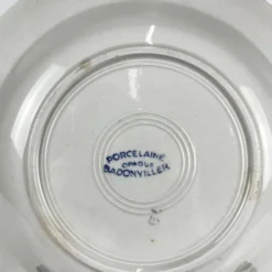 Set de 6 assiettes creuses en porcelaine, Badonviller, fleur rouge, 1950