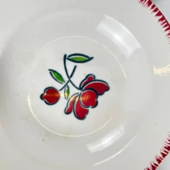 Set de 6 assiettes creuses en porcelaine, Badonviller, fleur rouge, 1950