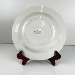 Set de 6 assiettes creuses en porcelaine, Badonviller, fleur rouge, 1950