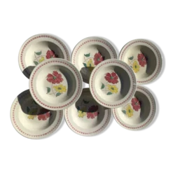 Set de 8 assiettes creuses fleurs bordeaux et jaune