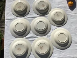 Set de 8 assiettes creuses fleurs bordeaux et jaune