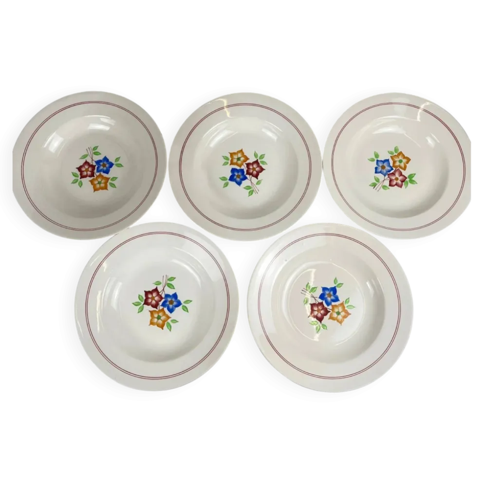 Set de 5 assiettes creuses "La ruche", Moulins des loups, XXe