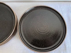 Set de 8 assiettes de potier à dessert en grès noir 1970