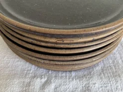 Set de 8 assiettes de potier à dessert en grès noir 1970