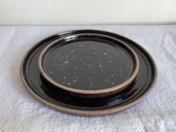 Set de 8 assiettes de potier à dessert en grès noir 1970