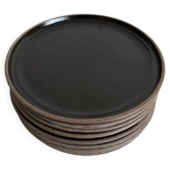 Set de 8 assiettes de potier à dessert en grès noir 1970