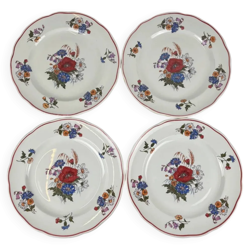 Set de 4 assiettes plates "Agreste", Sarreguemines, fin XXe, Pyroblan