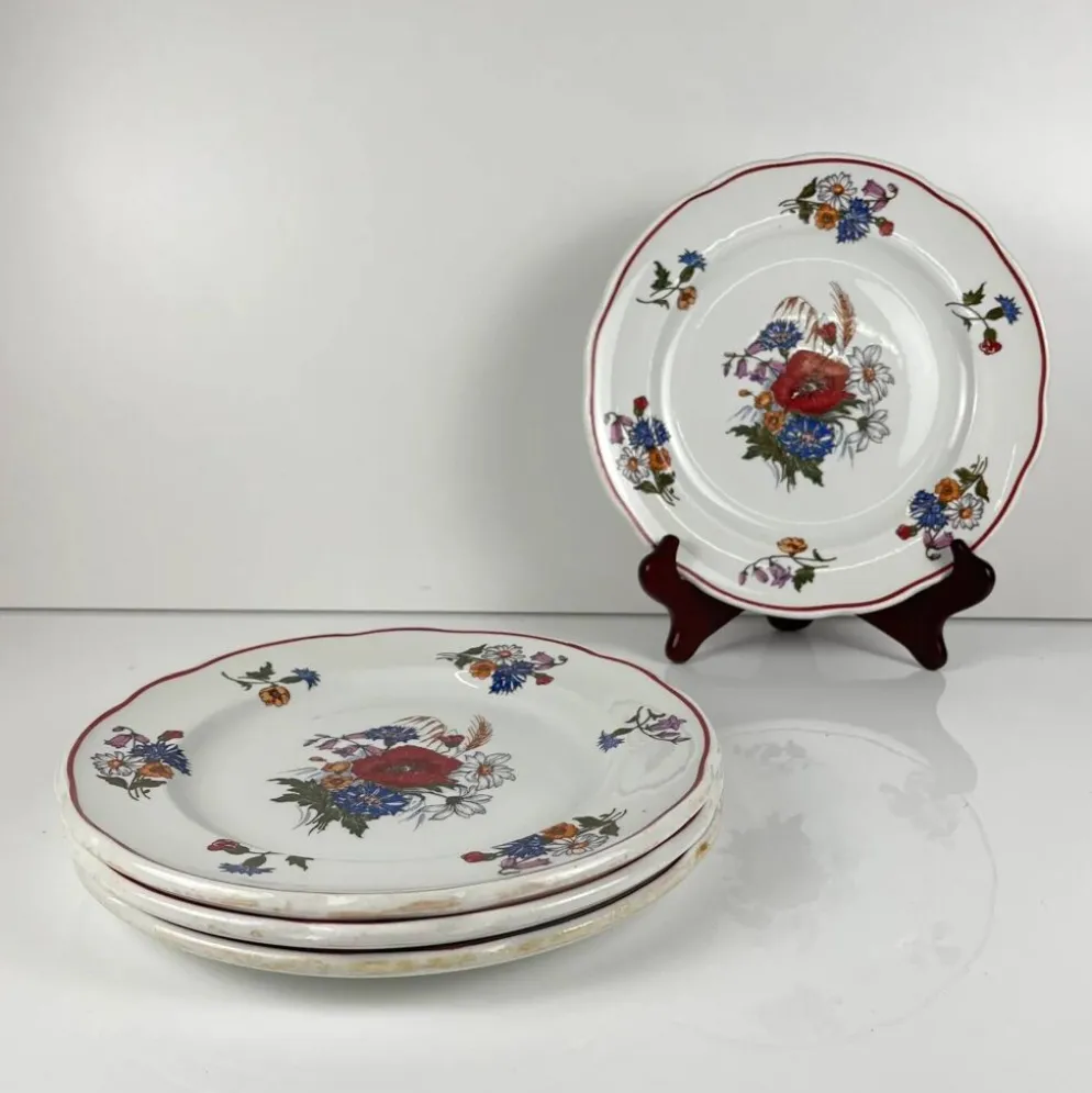 Set de 4 assiettes plates "Agreste", Sarreguemines, fin XXe, Pyroblan