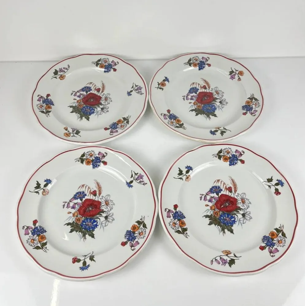 Set de 4 assiettes plates "Agreste", Sarreguemines, fin XXe, Pyroblan