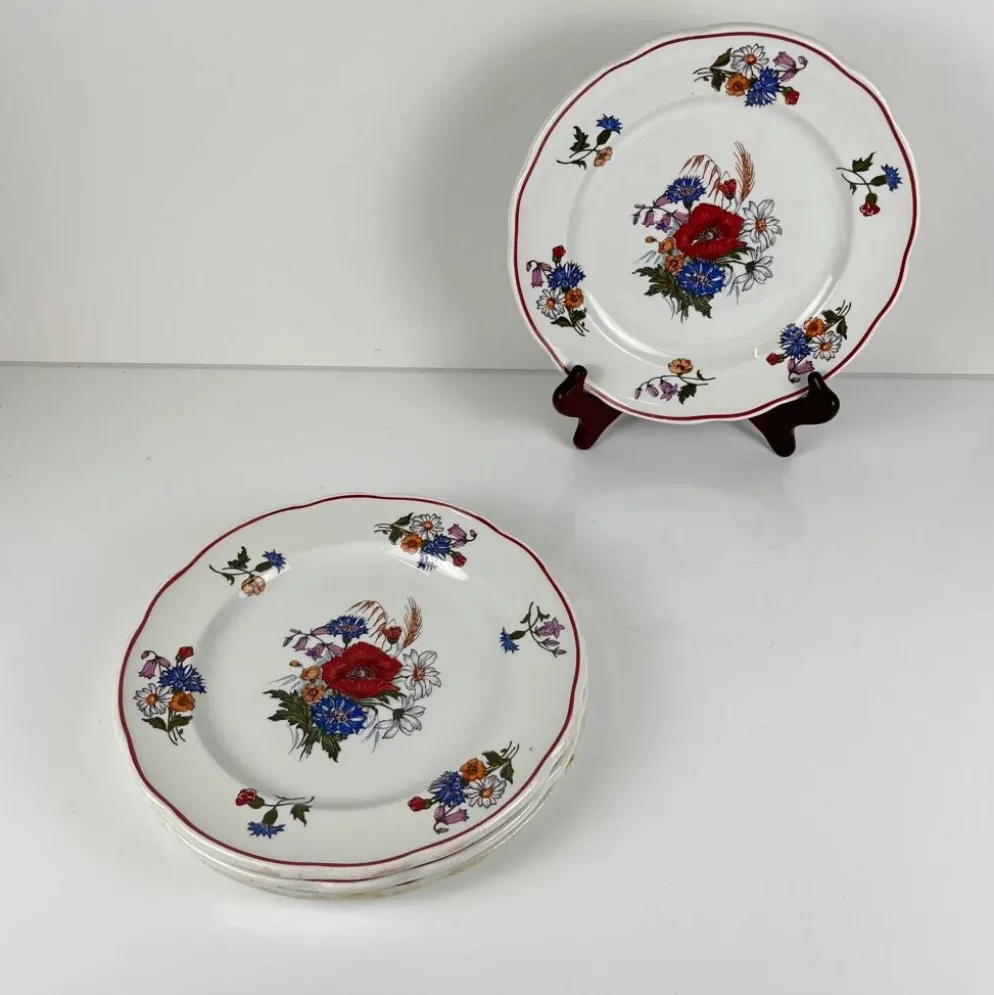 Set de 4 assiettes plates "Agreste", Sarreguemines, fin XXe, Pyroblan