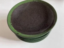 Set de 6 assiettes plates calotte en grès de potier 1970
