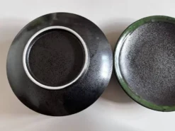 Set de 6 assiettes plates calotte en grès de potier 1970