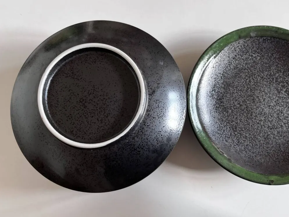 Set de 6 assiettes plates calotte en grès de potier 1970