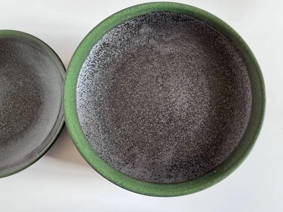 Set de 6 assiettes plates calotte en grès de potier 1970