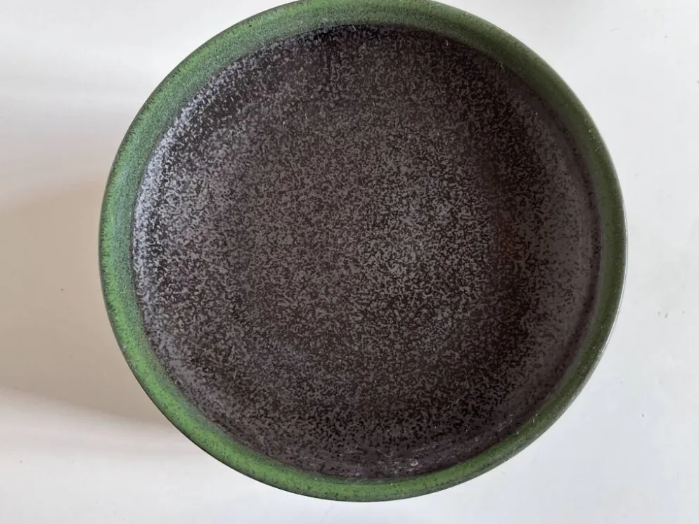 Set de 6 assiettes plates calotte en grès de potier 1970