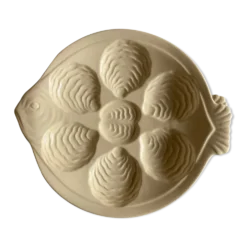 Set de 6 assiettes poisson à huitres en faience ivoire 1960