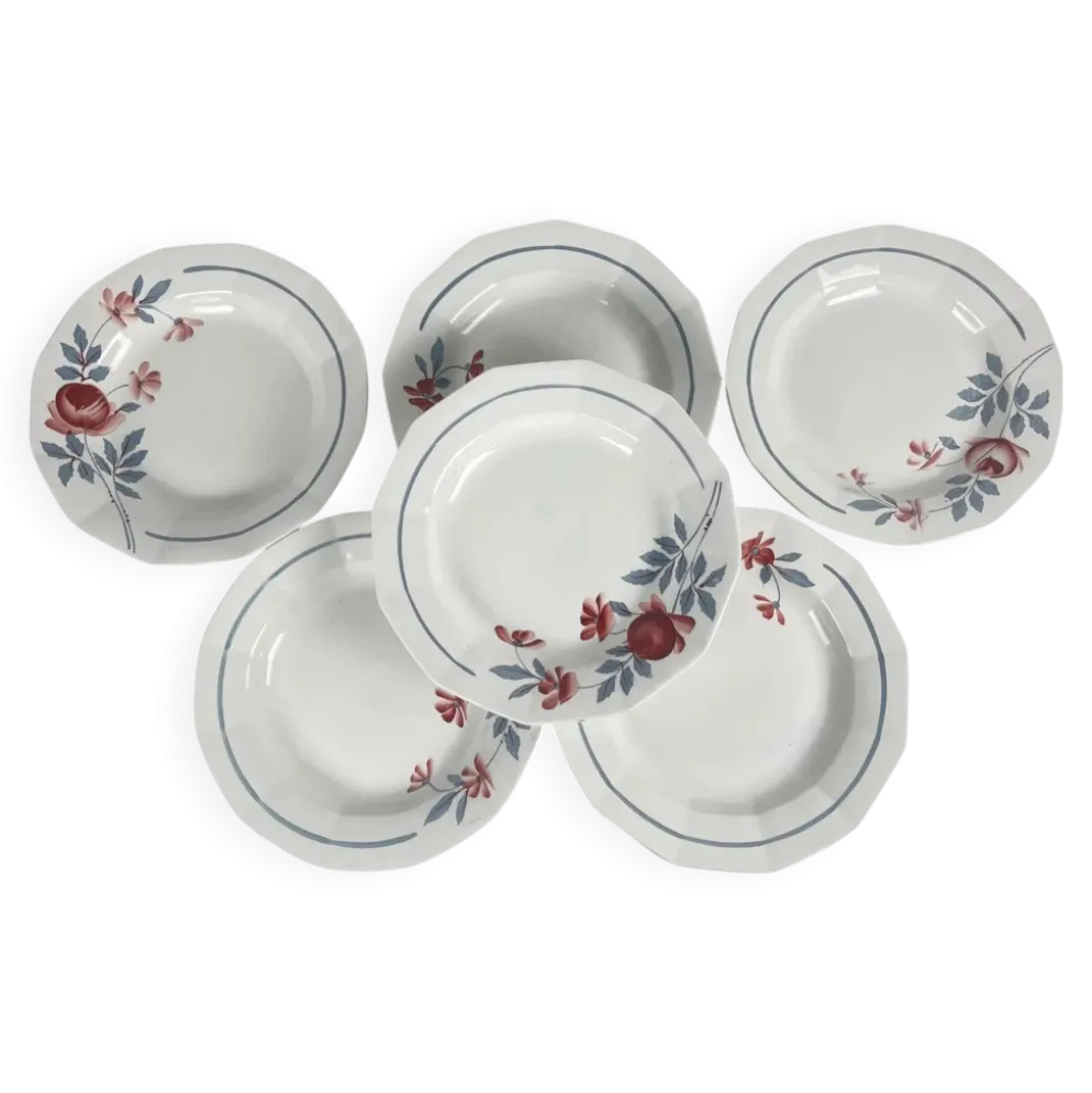 Set de 6 assiettes semi creuses Abeille d'or, St Amand, XXe
