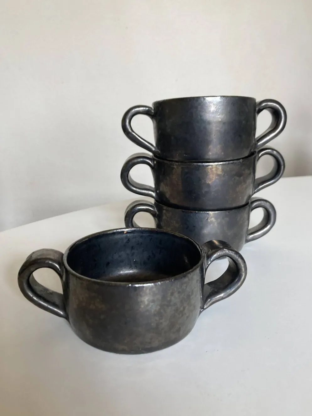 Set de 4 bols à anse Robert Picault 1960 Vallauris