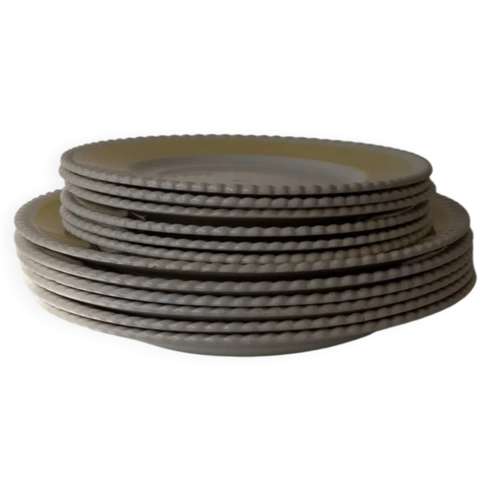 Set de bords en céramique vintage jaune beurre avec bordure swirl