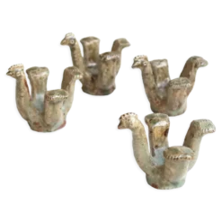 Set de 4 coquetiers " poule " en grès de Jean Lerat, années 60