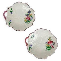 Set de 2 coupelles en forme de feuille, modèle Réverbère par KG Lunéville, motif tulipe et rose