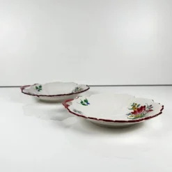 Set de 2 coupelles en forme de feuille, modèle Réverbère par KG Lunéville, motif tulipe et rose
