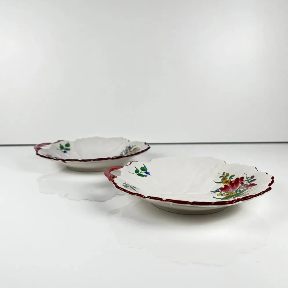 Set de 2 coupelles en forme de feuille, modèle Réverbère par KG Lunéville, motif tulipe et rose