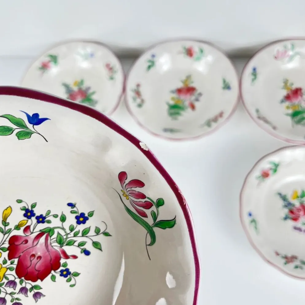 Set de 6 coupelles, modèle Réverbère par KG Lunéville, motif tulipe et rose