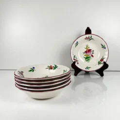 Set de 6 coupelles, modèle Réverbère par KG Lunéville, motif tulipe et rose