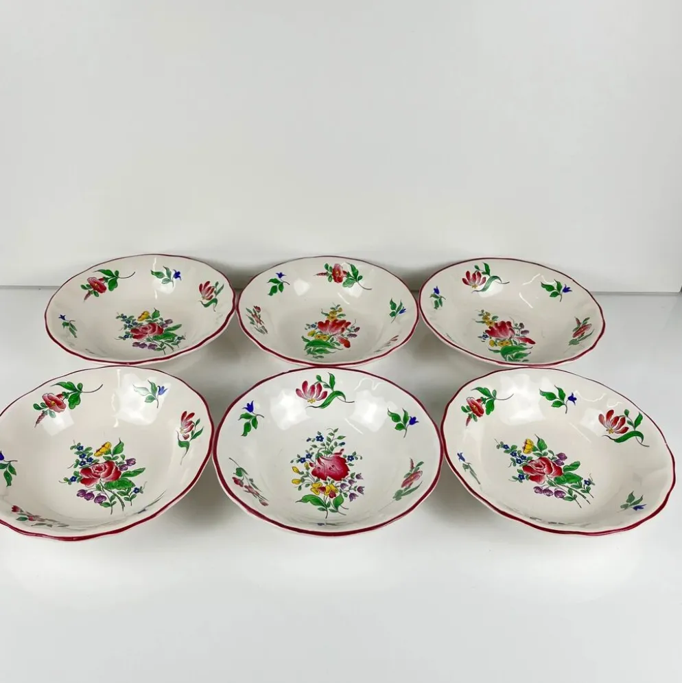 Set de 6 coupelles, modèle Réverbère par KG Lunéville, motif tulipe et rose