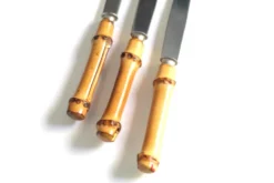 Set de 3 couteaux tartines avec manches bambou, années 60
